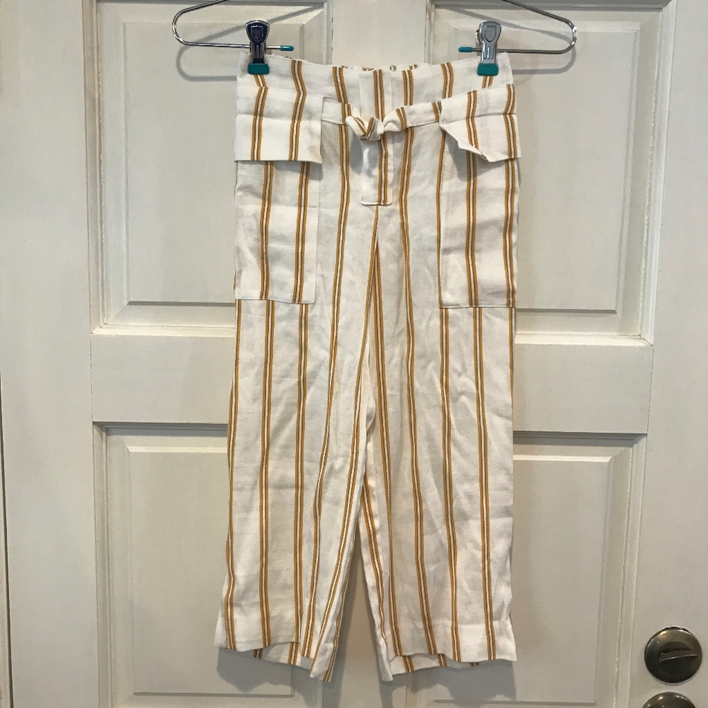 Zara Kids White Yellow Stripe Pants Girls Size 7